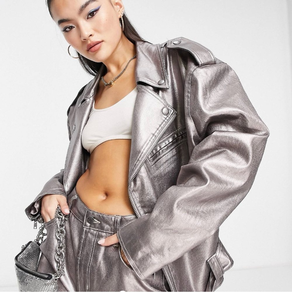 Oversized faux Leather biker jacket